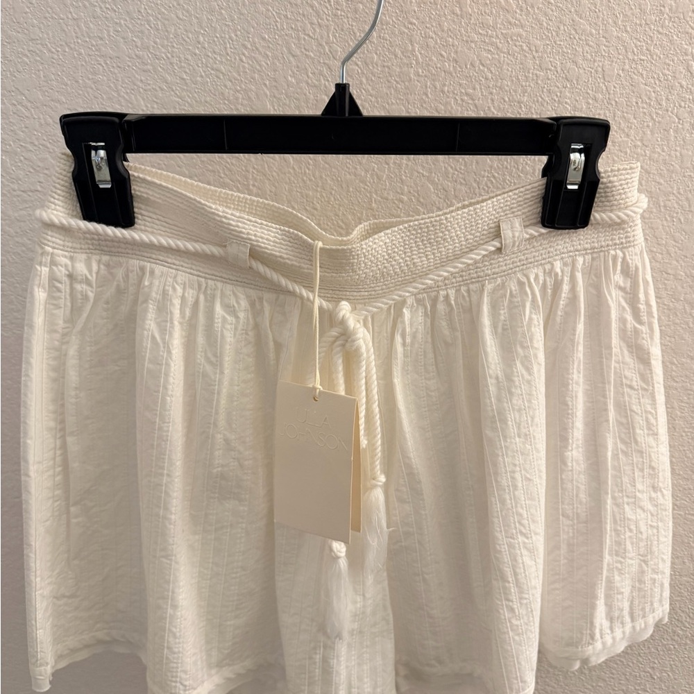 Ulla Johnson Cream Textured Shorts with Drawstring